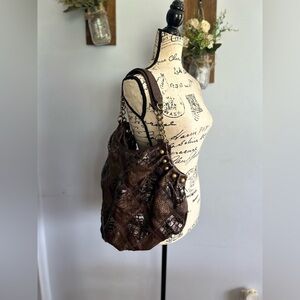 Bohemian faux leather shoulder bag brass hardware‎ hippie indie Gypsy western